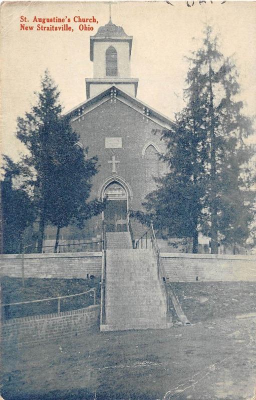 D27/ New Straitsville Ohio Postcard c1910 St Augustine Church Building