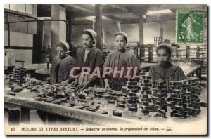Old Postcard Brittany Folklore Industry The preparation sardine cans