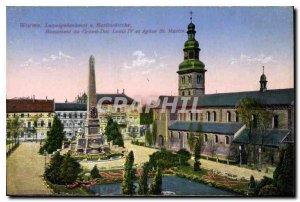 Old Postcard Worms Monument of Grand Duke Louis IV and church St Martin