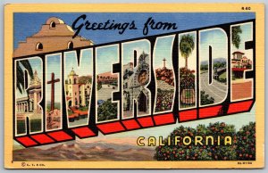 Vtg Large Letter Greetings From Riverside California CA 1930s Linen Postcard