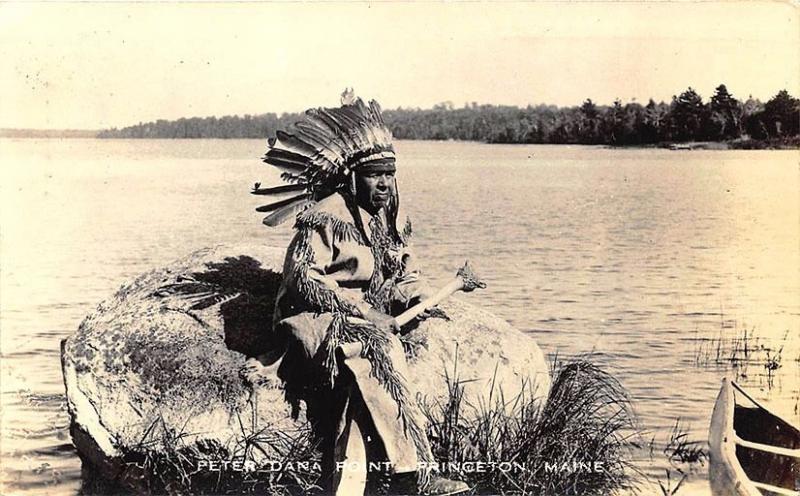 Peter Dana Point Princeton ME Native American Indian Canoe RPPC Postcard