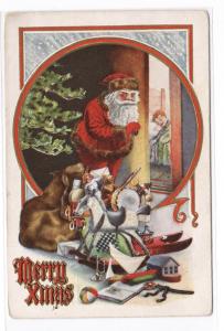 Santa Claus Toys Rocking Horse Christmas 1910c postcard
