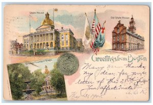 1905 Greetings from Boston Massachusetts MA Antique Multiview Postcard 