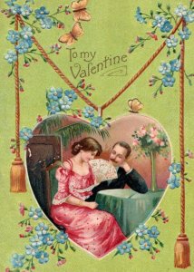 C. 1910 Loving Romantic Couple Heart Butterflies Valentine Vintage Postcard F24