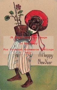 New Year, PFB No 7942-1, Surprised Man Holding a Plant in a Pot