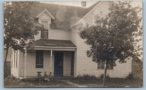 Victorian House Children Sitting On Patio Littleton CO RPPC Photo Postcard