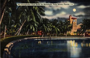 Florida Palm Beach The Everglades Club Basin By Moonlight 1945