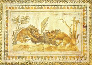 BG14239 musee d el jem lions devorant un sanglier painting art tunisia