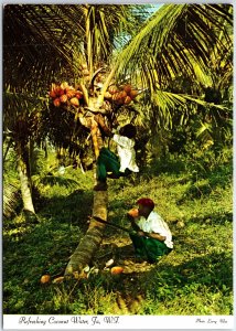 VINTAGE CONTINENTAL SIZE POSTCARD DRINKING REFRESHING COCONUT WATER JAMAICA 1977