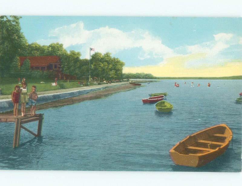 Unused Pre-1980 BEACH SCENE Cayuga Lake State Park - Ithica New York NY d7428