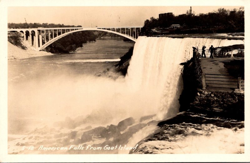 New York Niagara Falls American Falls From Goat Island Real Photo