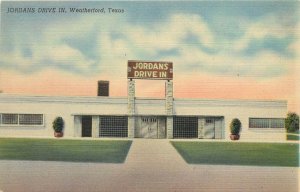 Linen Postcard Jordans Drive in Restaurant Weatherford Texas Parker County,