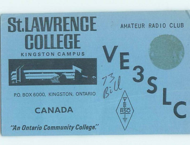 Pre-1980 RADIO CARD - CB HAM OR QSL Kingston Ontario ON AH2165