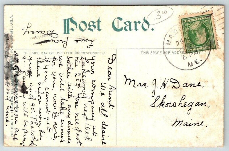 Madison  Maine  Old Point  Monument    Postcard  1912