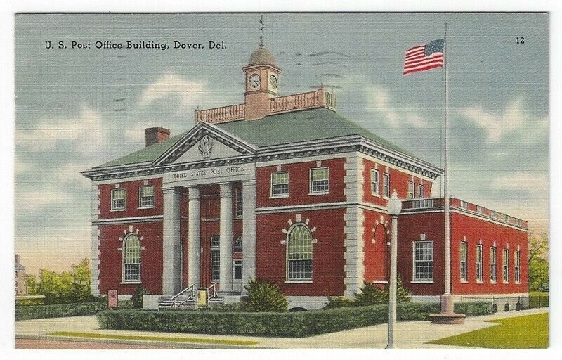 Dover, Delaware, Vintage Postcard View of The U. S. Post Office Building, 1949