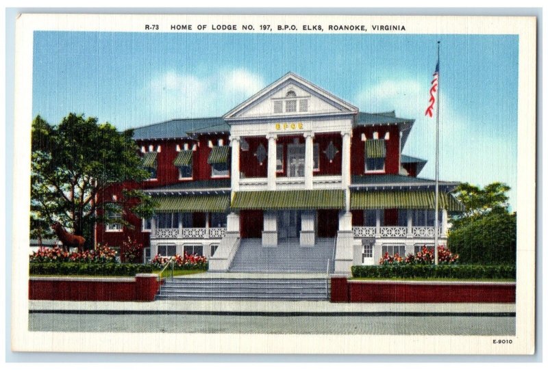 c1940's Home Of Lodge No. 187 Exterior BPO Elks Roanoke Virginia VA Postcard