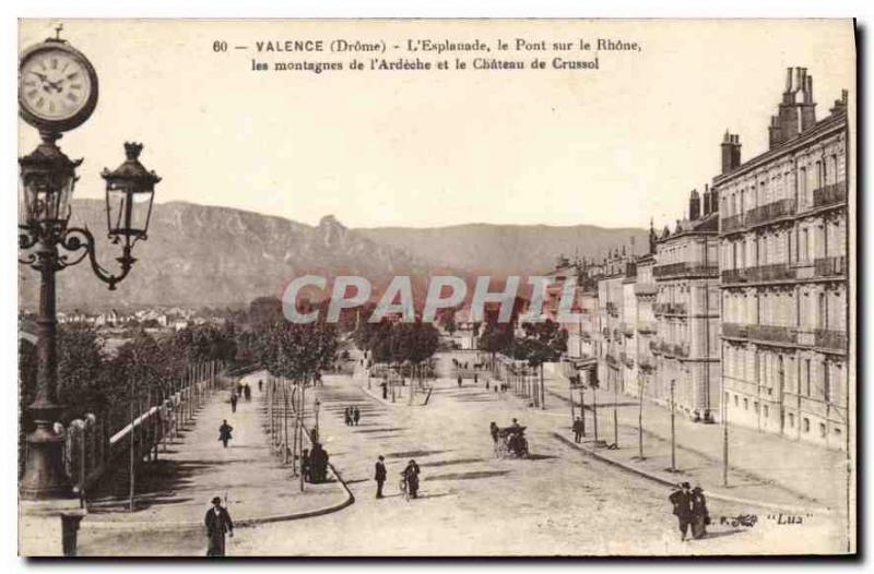 Postcard Old Valence Esplanade bridge over the Rhone mountains of the Ardeche...