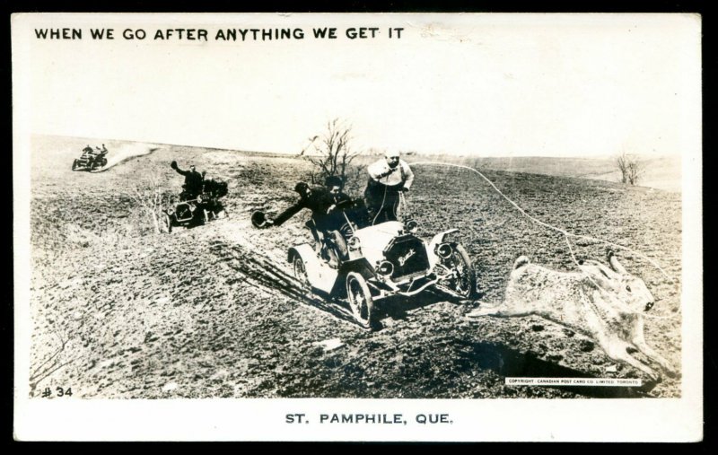 518 - ST. PAMPHILE Quebec 1940s Exaggeration Rabbit Hunting. Real Photo Postcard