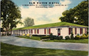 Linen Postcard Elm Haven Motel on US Route 42 in Strongsville, Ohio