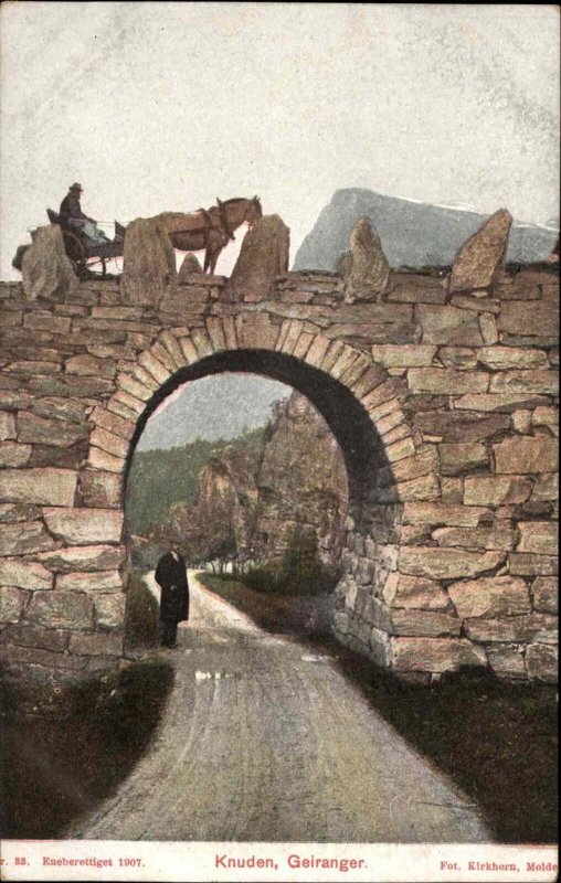 Geiranger Norway Knuden Stone Bridge c1910 Vintage Postcard