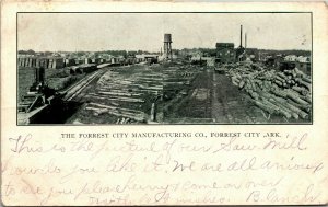 Postcard AR The Forrest City Manufacturing Co., Lumber Mill Train Tracks 1908 L9