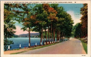 Green Water Pond Highway Jacobs Ladder Berkshires MA c1934 Vintage Postcard T24