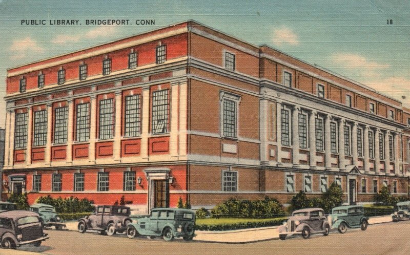 Vintage Postcard 1944 Public Library Building Bridgeport Connecticut Structure