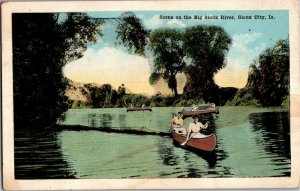 Couples Paddling Canoes on Big Sioux River Sioux City IA c1922 Postcard C13