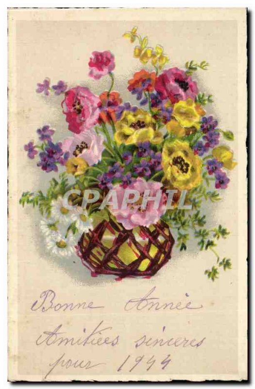 Happy New Year - Pretty Flowers - Old Postcard