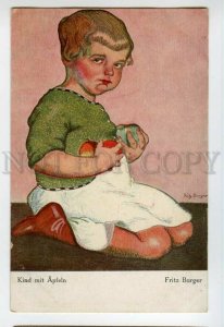 491137 Fritz BURGER Kind mit Apfeln Child APPLE Girl postcard EAS Germany