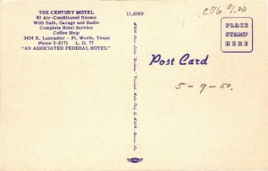 Postcard TX Fort Worth Century Motel on Highway 80 Roadside LINEN 1940s S54
