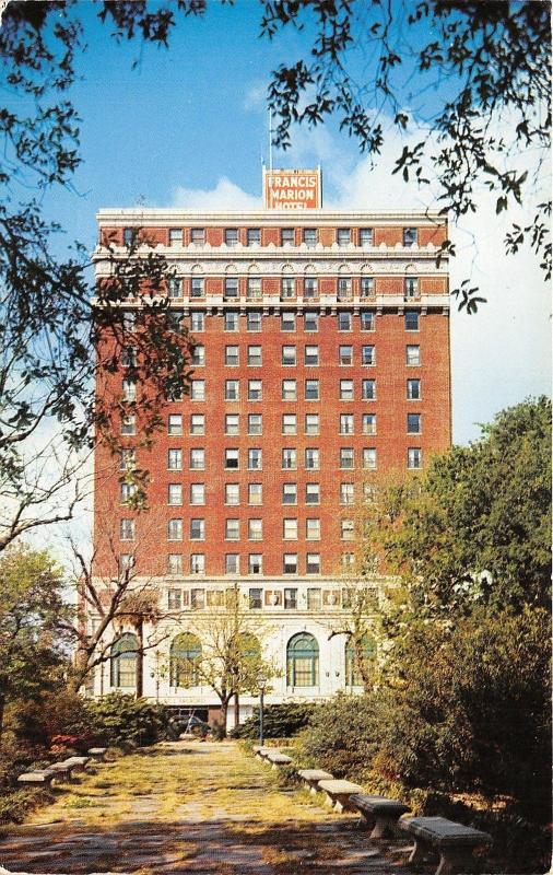 Charleston South Carolina~Francis Marion Hotel~Park with Concrete Benches~1958