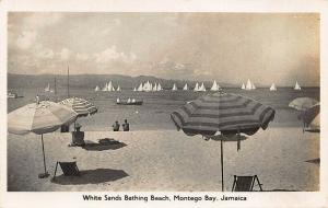 Montego Bay Jamaica White Sands Bathing Beach Sailboats Real Photo Postcard