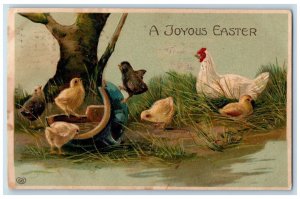 1910 Easter Broken Bowl Chicks Chicken Hen Embossed Amsterdam NY Posted Postcard