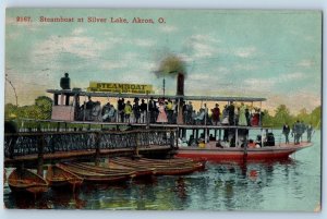 c1910 Akron Ohio OH Vintage Postcard Steamboat Silver Lake View Sail Boat Posted