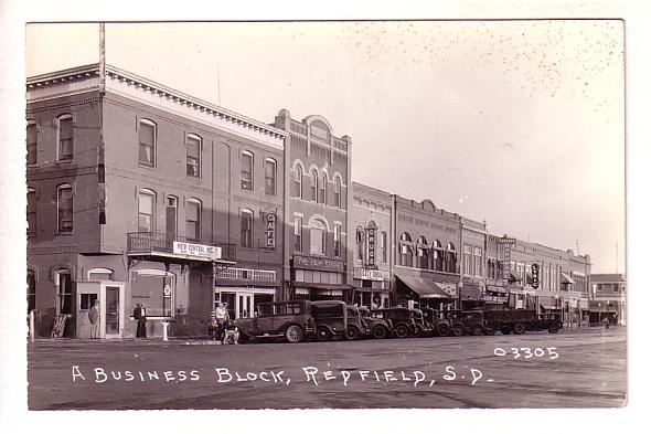 Business Block, Redfield, South Dakota, Cars, Real Photo