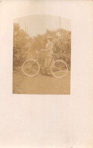 Lady with Bicycle Real Photo Vintage Postcard AA50194