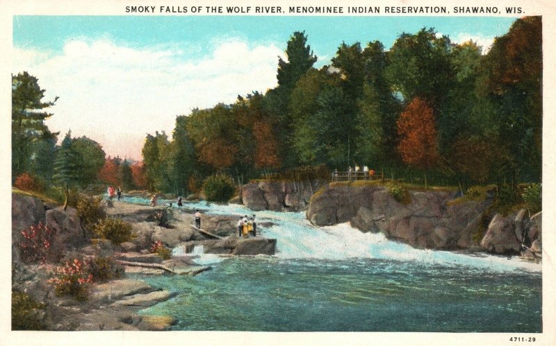 Vintage Postcard 1920's Smoky Falls Wolf River Menominee Indian Rsrv. Shawano WI