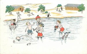 Postcard C-1910 Lake Beach fun Children camera comic humor 23-9473