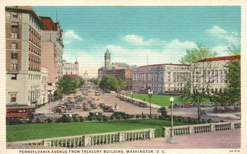 Vintage Postcard 1930's Pennsylvania Avenue from Treasury Building Washington DC