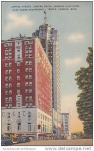 Michigan Lansing Capitol Avenue Looking South Old Hotel 1944