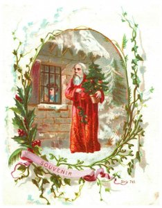 1880's Set of 4 Old World Santa Claus Wreath Victorian Trade Cards *M