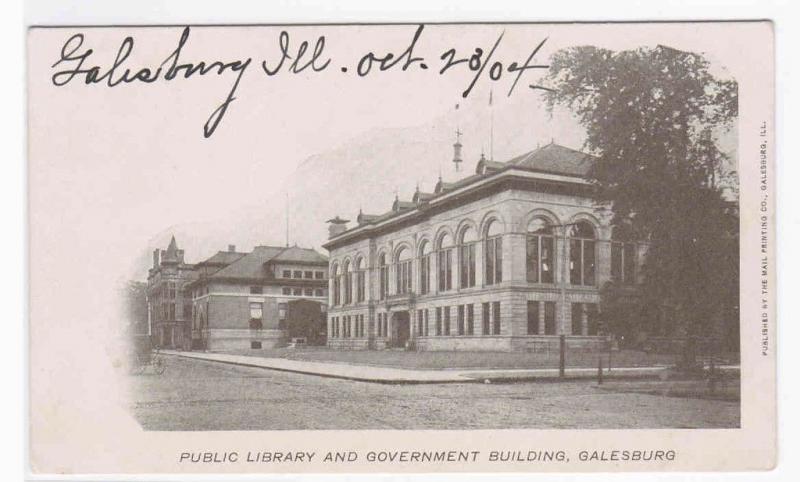 Public Library & Government Building Galesburg Illinois 1904 postcard 