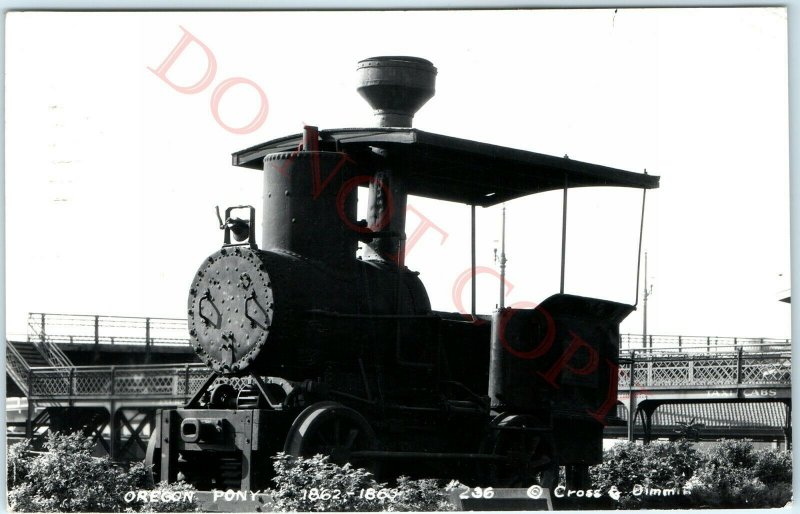 c1950 First Steam Locomotive 1862 Oregon Pony RPPC Real Photo Postcard Train A50