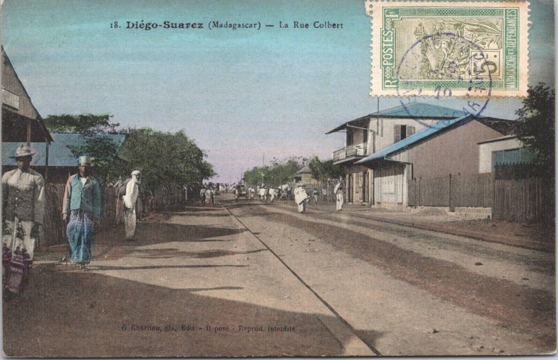 Madagascar Antsiranana Diego-Suarez La Rue Colbert Vintage Postcard 04.11 