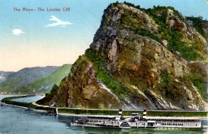 Germany - The Loreley Cliff on the River Rhine - Ship passing by - c1908