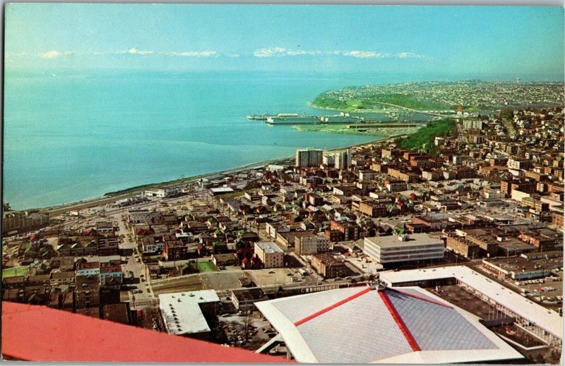 View from Space Needle, West Over Coliseum, Elliot Bay Seattle WA Postcard A74