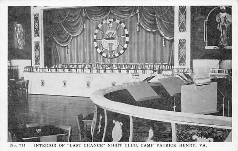 Camp Patrick Henry, VA USA Interior of Last Chance Night Club Military Camp...