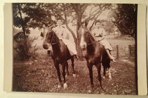 1910s Woman and Girl Riding Horse RPPC Real Postcard Solio Dress Bareback