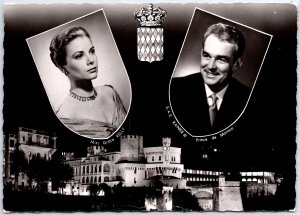 VINTAGE CONTINENTAL SIZE POSTCARD REAL PHOTO PRINCE RAINIER & MISS GRACE KELLEY